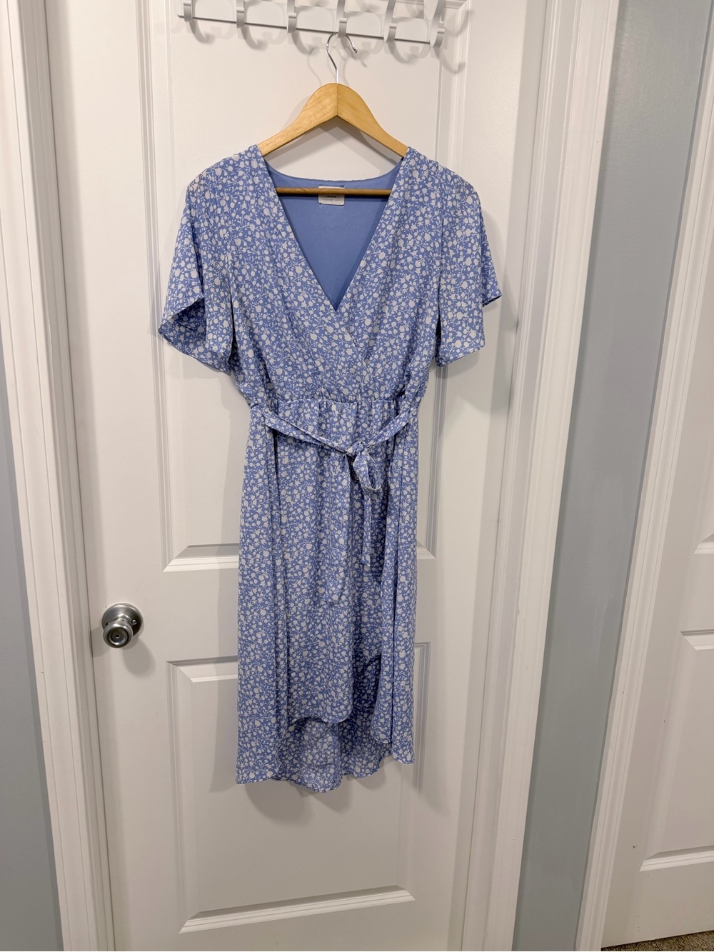Sienna Sky Light Blue Floral High-Low Wrap Dress